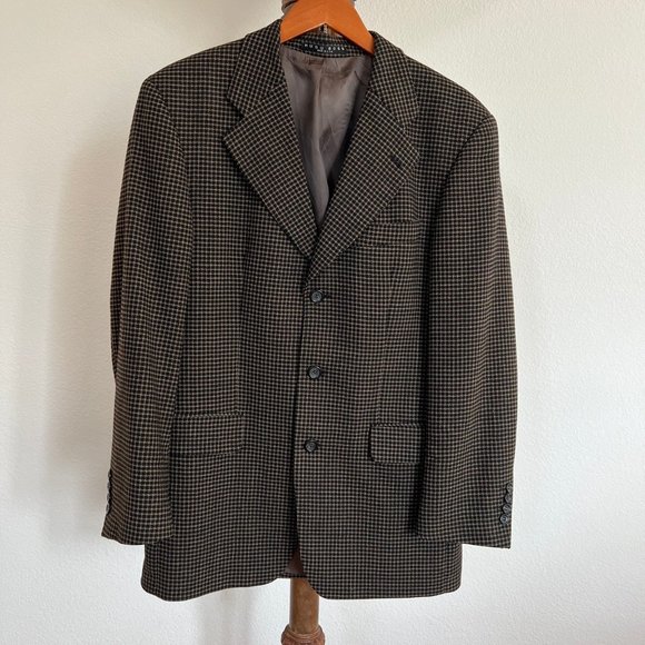 Hugo Boss Men's Size 38R Brown Houndstooth 100% Pure Wool Suit Jacket